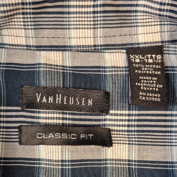 Van Heusen XXL Mens Short Sleeve Blue And White Casual Button Down Shirt - Picture 2 of 15